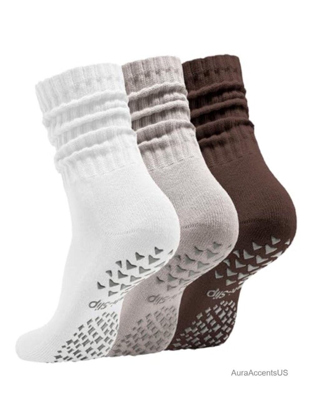 Womens Grippy Pilates Yoga Barre Scrunch Crew Socks Non Slip Arch Support